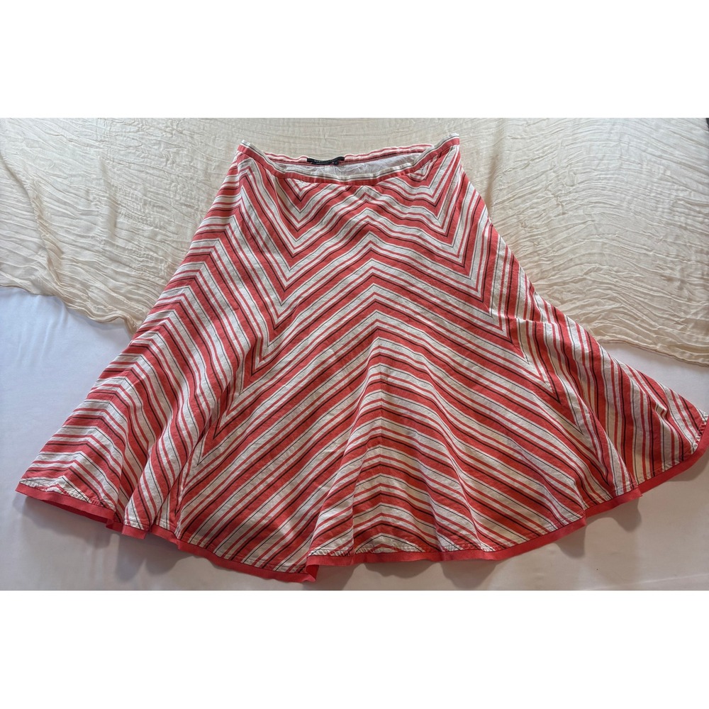 BCBGMaxAzria Womens Pink White A Line Chevron Stripe Lined Skirt Size 8